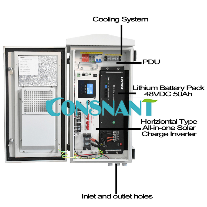 Système solaire 50Hz 60Hz d'UPS de Cabinet extérieur blanc de l'alimentation d'énergie d'industrie IP55
