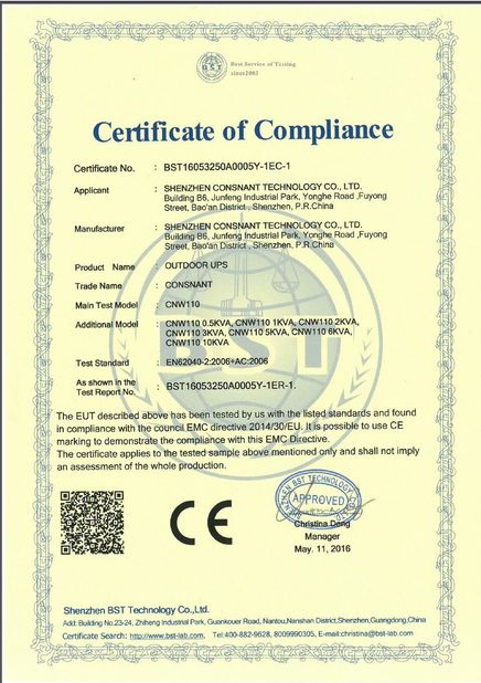 Chine Shenzhen Consnant Technology Co., Ltd. certifications